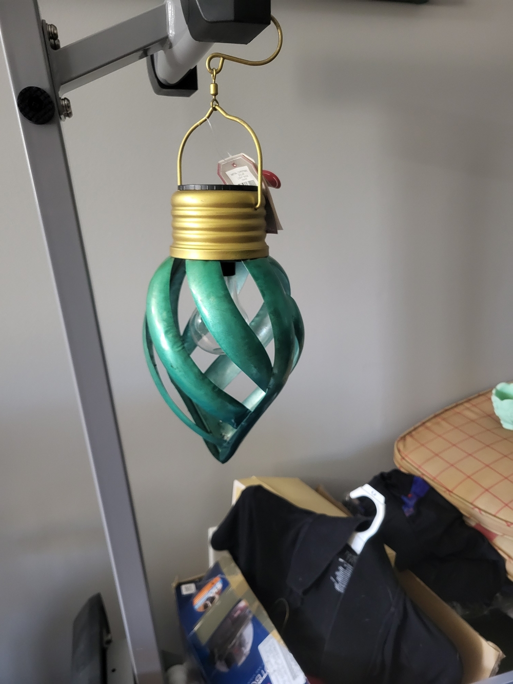 Red Teal Green Spiral Hanging Lantern with Gold Top